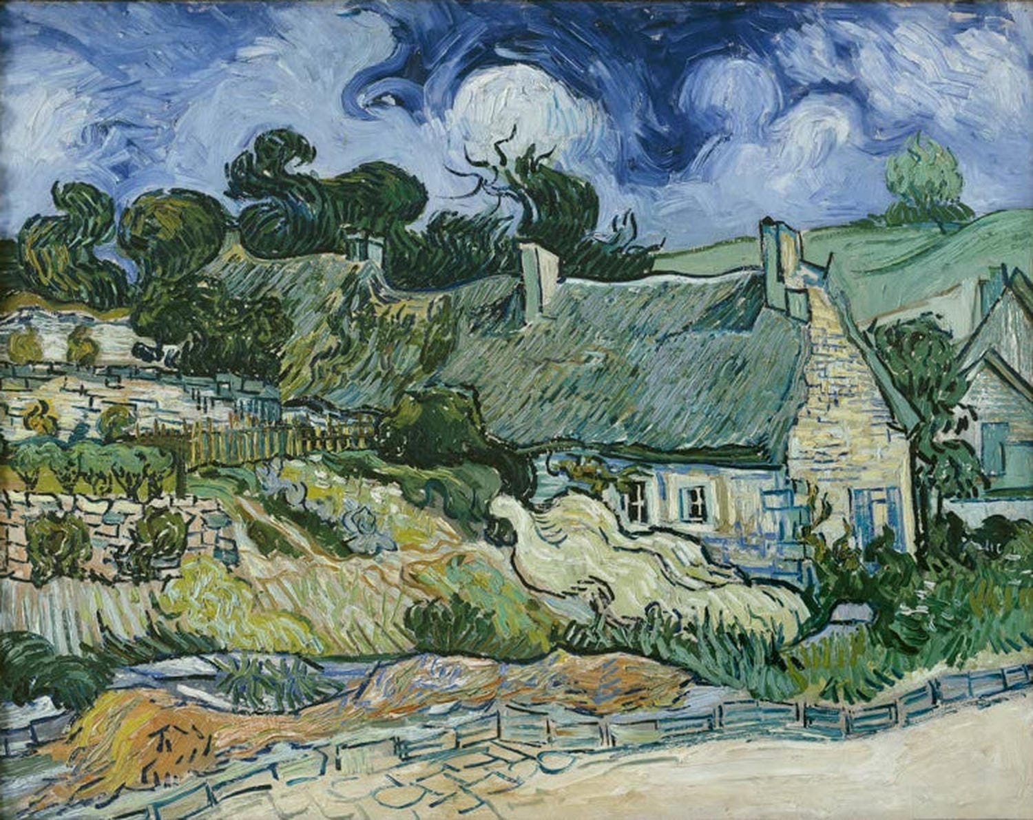 Strohgedeckte Häuser in Cordeville, Auvers-sur-Oise | Vincent van Gogh