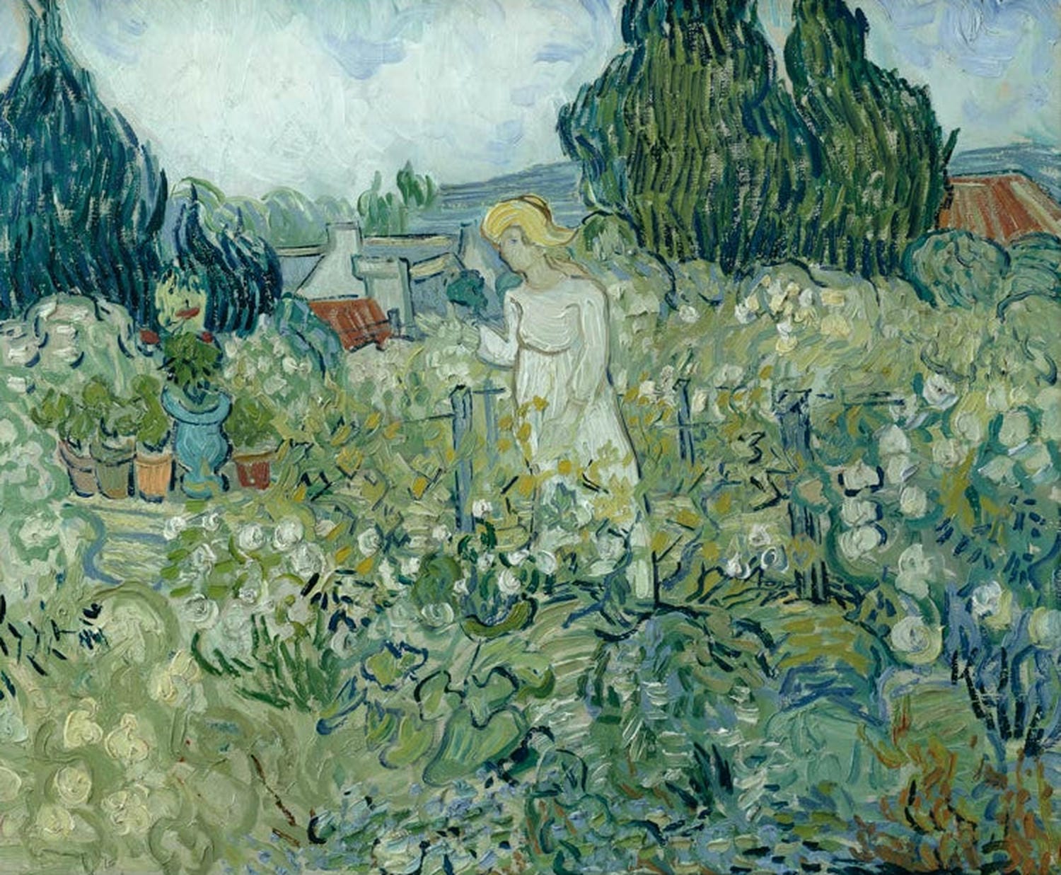 Marguerite Gachet in ihrem Garten von Vincent van Gogh – stimmungsvolles Porträt im Garten, als hochwertiger Kunstdruck auf Poster oder Leinwand erhältlich.