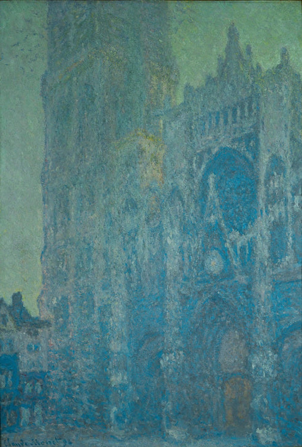 Die Kathedrale von Rouen von Claude Monet: Impressionistisches Gemälde der Fassade der Kathedrale, eingefangen in atmosphärischem Licht und zarten Farbnuancen, die die Struktur lebendig wirken lassen.