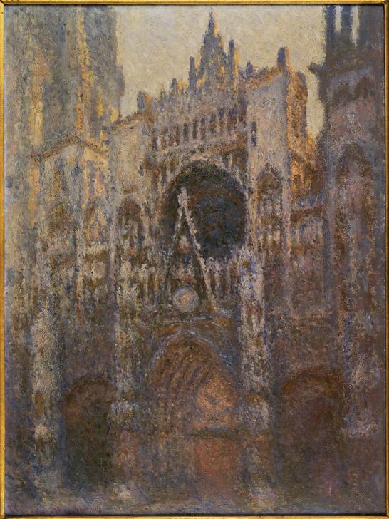 Kathedrale von Rouen, das Portal von Claude Monet: Impressionistisches Gemälde des beeindruckenden Portals der Kathedrale, in warmen Farbtönen und mit einem Spiel aus Licht und Schatten dargestellt.