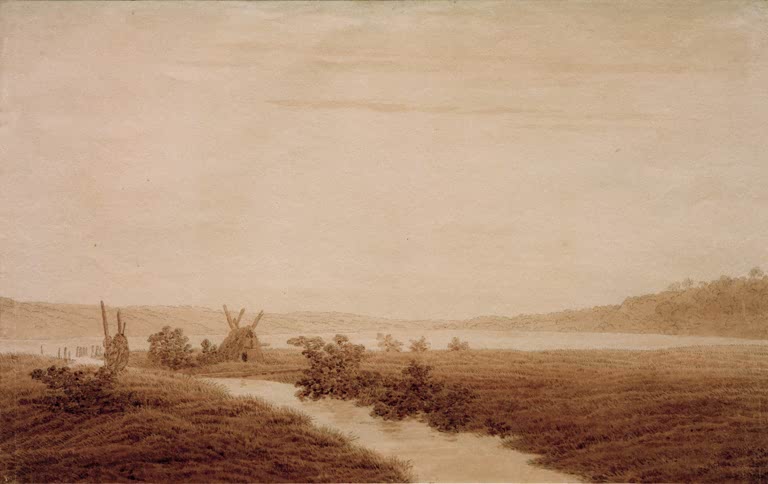 „Der Tollense-See bei Neubrandenburg“ von Caspar David Friedrich – romantische Seelandschaft mit weitem Horizont und norddeutscher Natur.