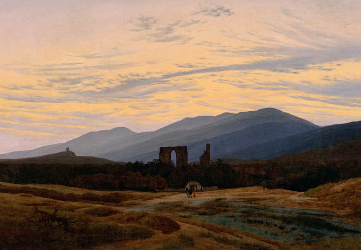 „Ruine im Riesengebirge“ von Caspar David Friedrich – romantische Gebirgslandschaft mit historischer Ruine.