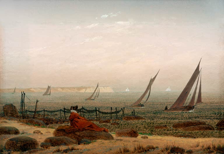„Frau am Meer“ von Caspar David Friedrich – romantische Küstenlandschaft mit einer Frau am Ufer und weitem Horizont.