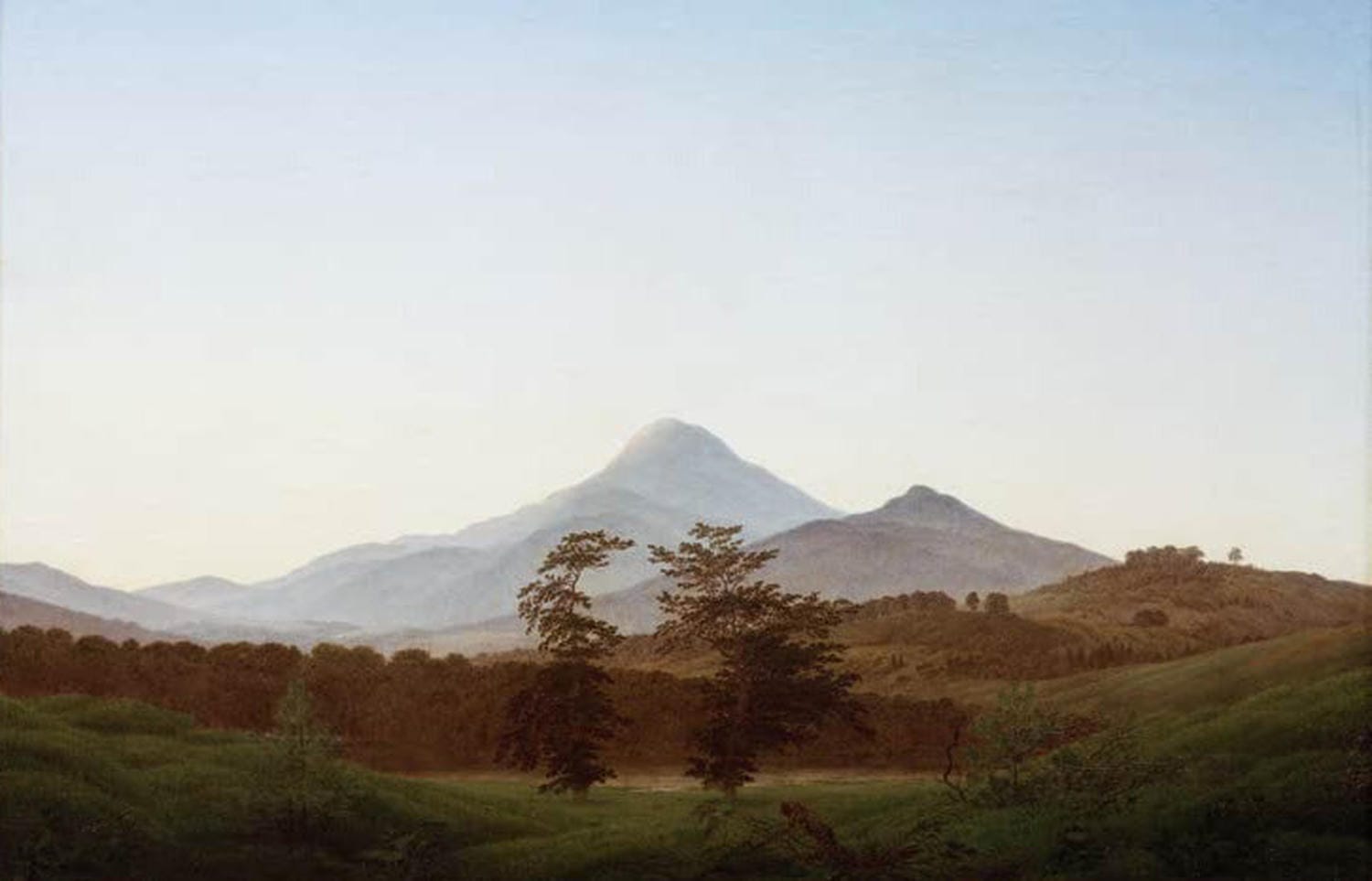 Böhmische Landschaft von Caspar David Friedrich – Romantisches Gemälde einer Nebellandschaft