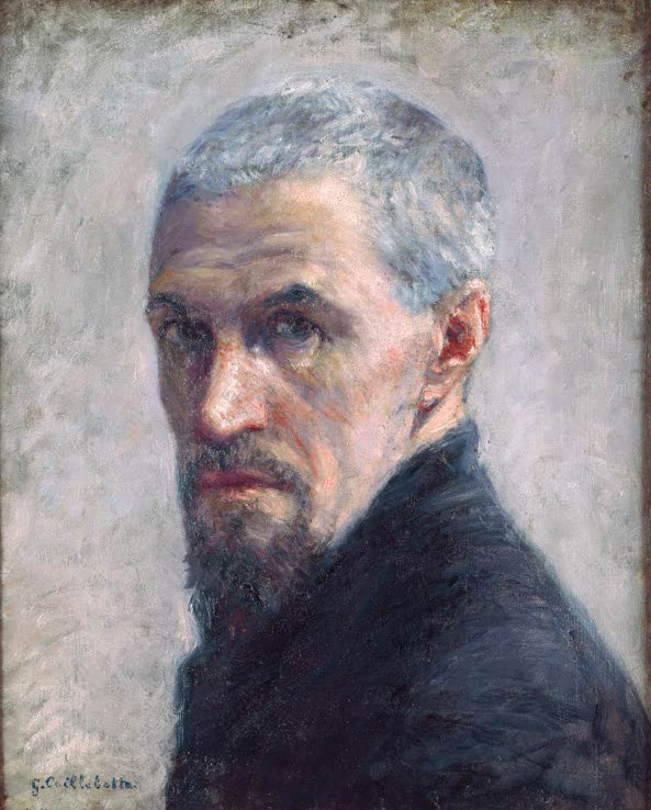 Gemälde: Selbstbildnis von Gustave Caillebotte mit ruhiger Farbgebung und ernstem Ausdruck.