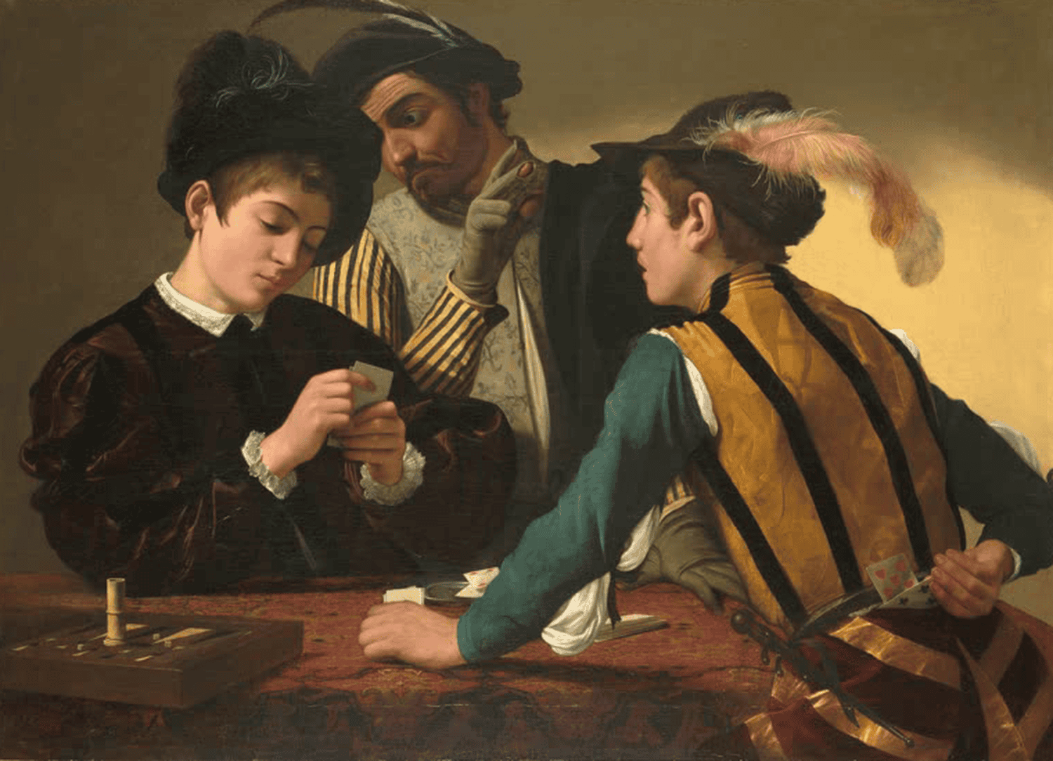 Die Falschspieler von Michelangelo Caravaggio – barockes Gemälde einer Kartenspielszene mit Betrug und dramatischem Hell-Dunkel