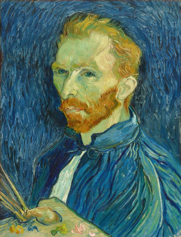 „Selbstbildnis mit Palette“ von Vincent van Gogh: Van Gogh hält seine Malpalette, Gesicht und Kleidung in kräftigen Farben und dynamischen Pinselstrichen dargestellt.