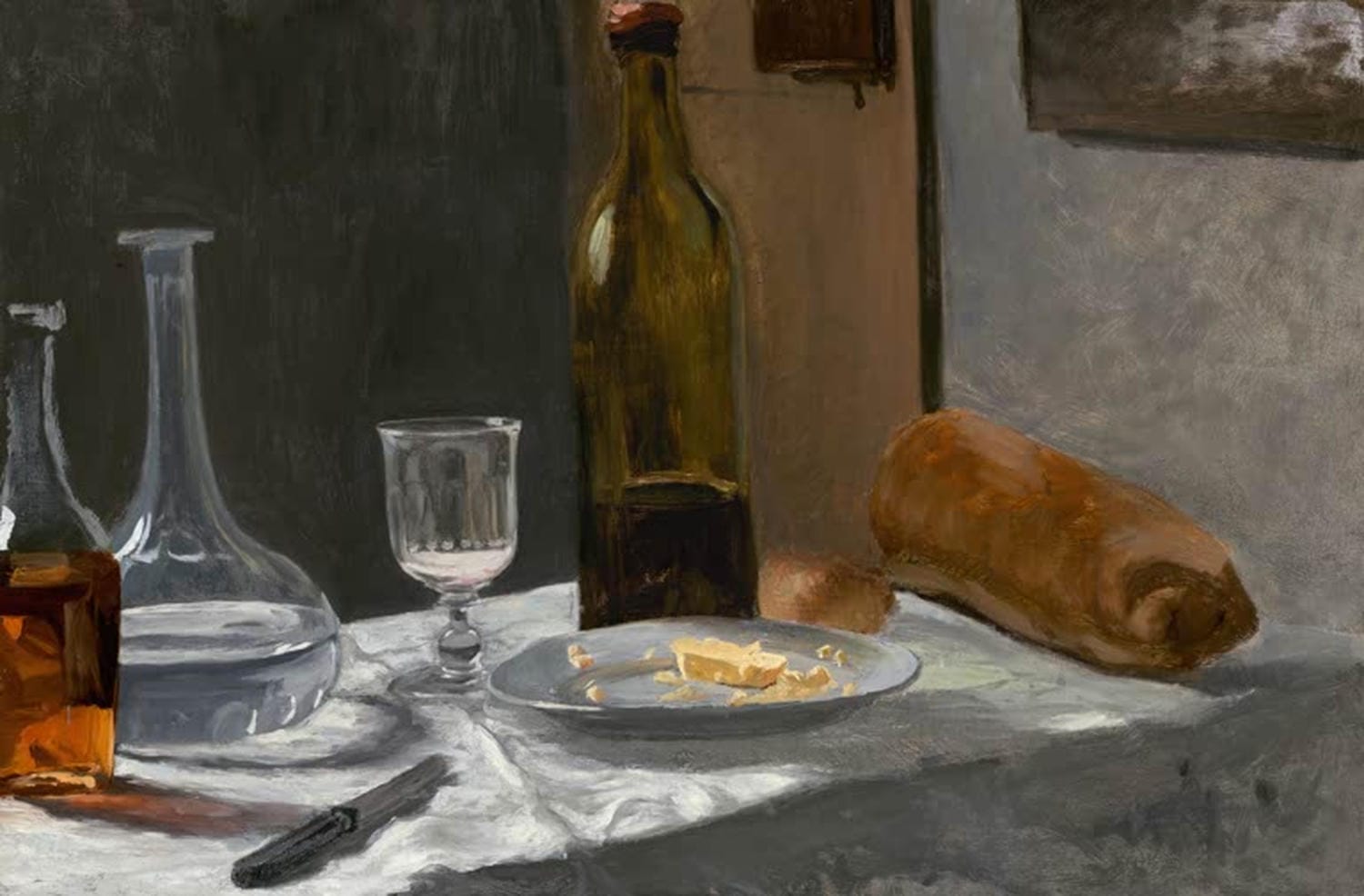 Stillleben mit Flasche, Karaffe, Brot und Wein | Claude Monet