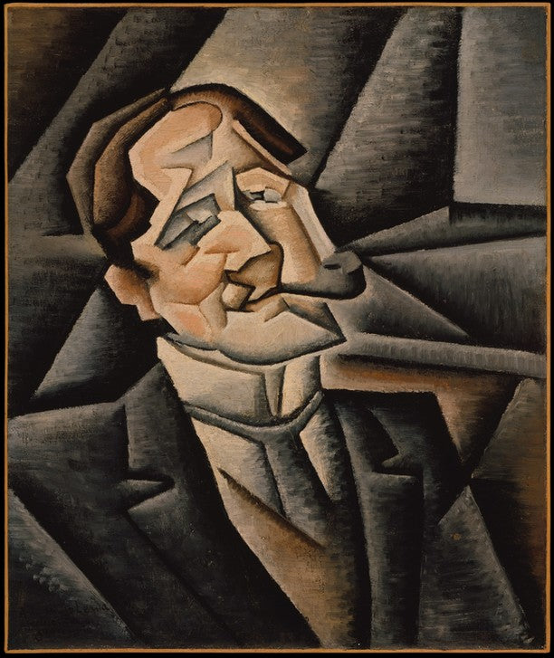Kunstdruck von Juan Gris' „Juan Legua“ (1911), ein kubistisches Porträt eines Mannes mit Pfeife.