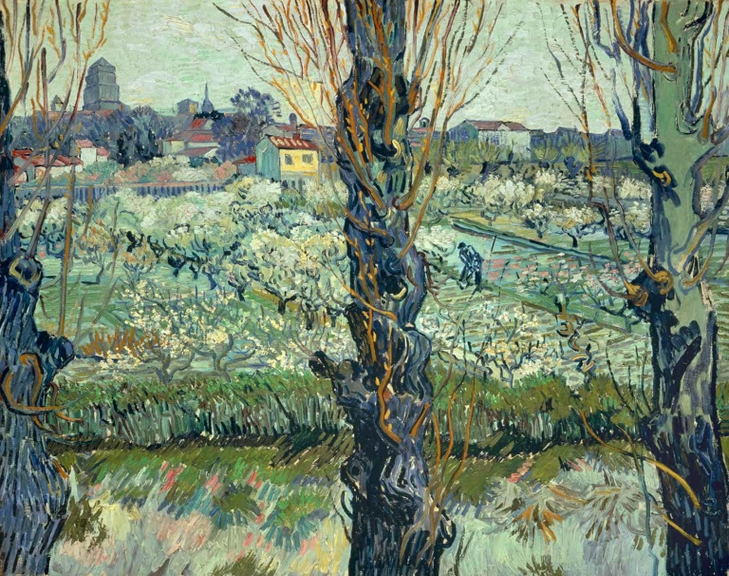 Blühender Obstgarten mit Blick auf Arles | Vincent van Gogh