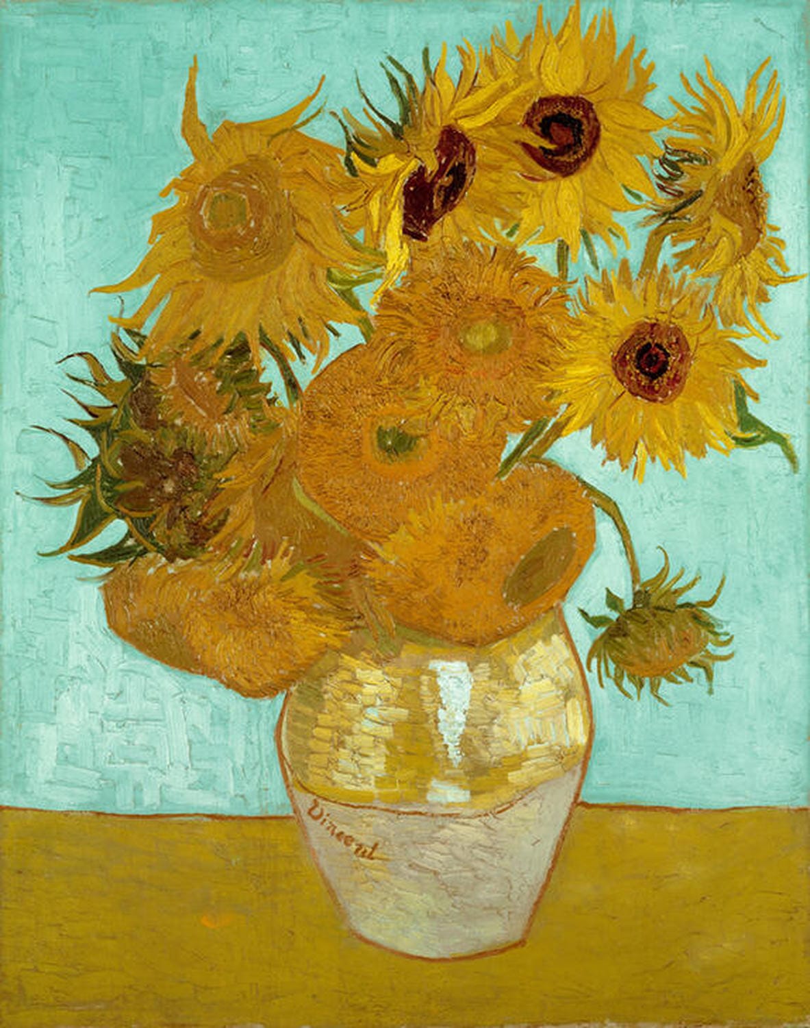 Hochwertiger Kunstdruck des berühmten Gemäldes „Zwölf Sonnenblumen“ von Vincent van Gogh. Perfekte Wanddekoration für Kunstliebhaber, die die lebendige Schönheit und den dynamischen Farbgebrauch des Künstlers schätzen. Ideal für jedes Zuhause oder Büro.