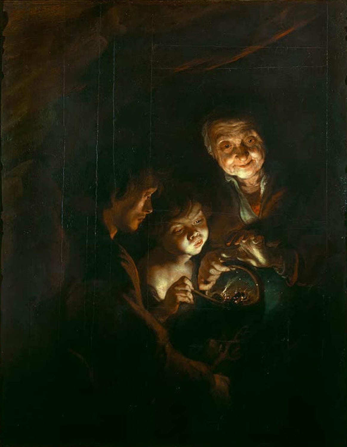 Peter Paul Rubens Gemälde „Die Alte mit dem Kohlebecken“ – realistisches Porträt einer älteren Frau mit einem Kohlebecken.