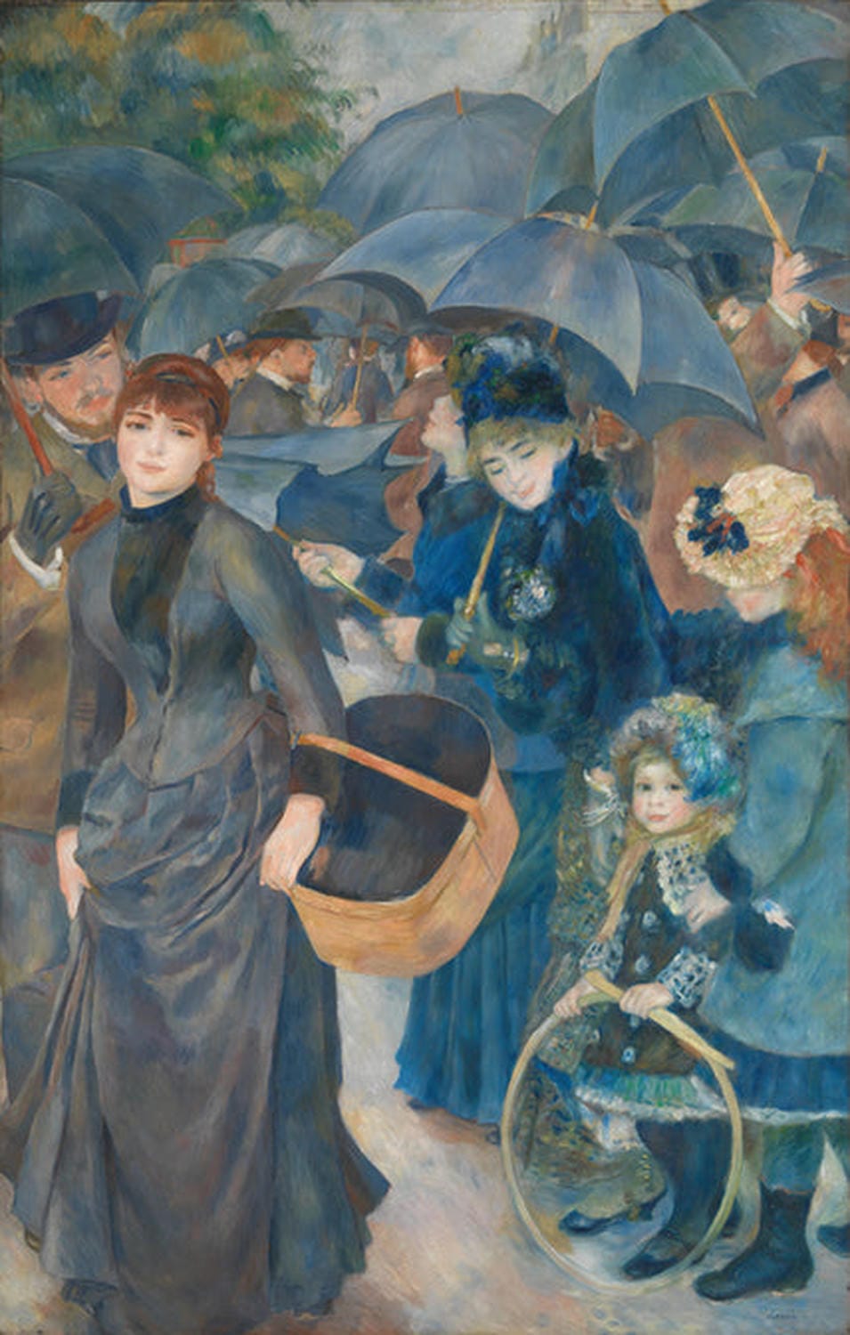 "
Das Gemälde Die Regenschirme von Pierre-Auguste Renoir zeigt eine belebte Straßenszene, in der Menschen bei Regenwetter unter Regenschirmen gehen. Die Darstellung des Alltagslebens in Paris mit lebendigen Farben und lebhaften Figuren spiegelt Renoirs Meisterschaft in der Erfassung von Licht und Bewegung wider."