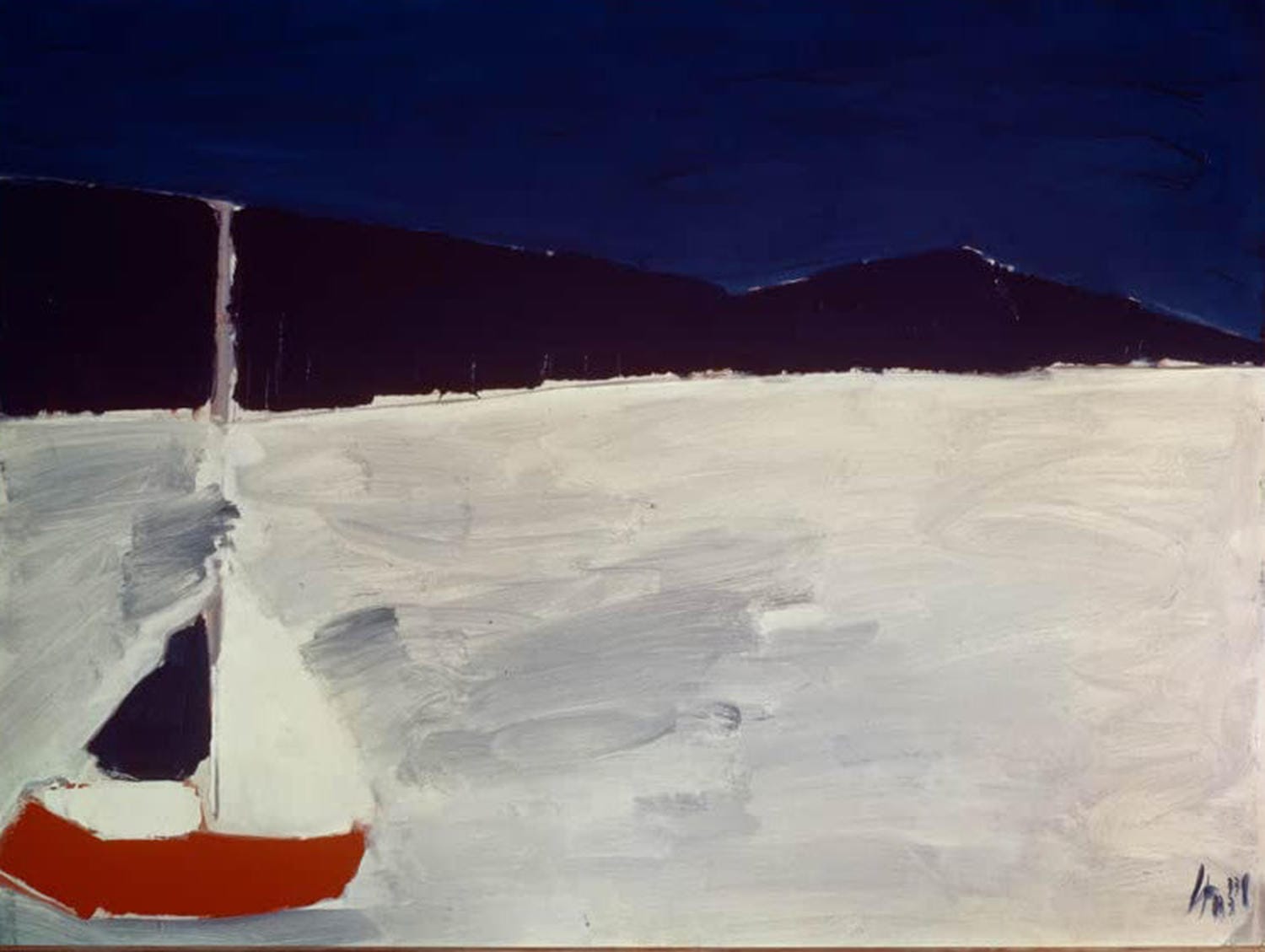 Nicolas de Staël, „Seestück“, abstrakte Meereslandschaft mit klaren Farbflächen und stimmungsvoller Komposition.