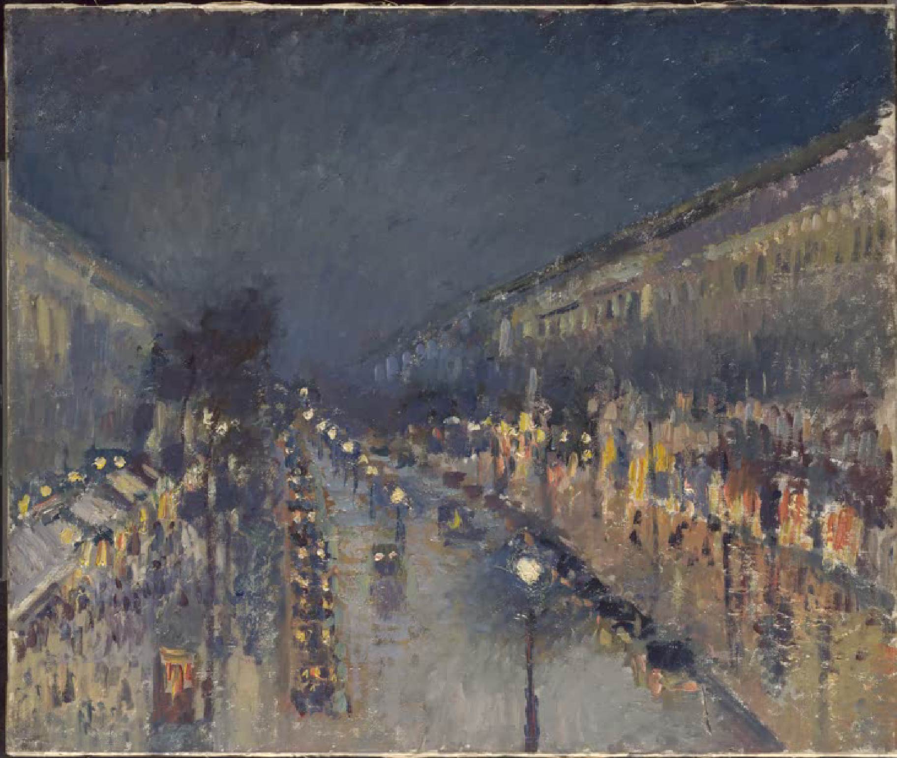 Camille Pissarro Gemälde „Boulevard Montmartre in Paris“ – impressionistische Straßenszene mit lebendigem Stadtleben und weichen Farben.