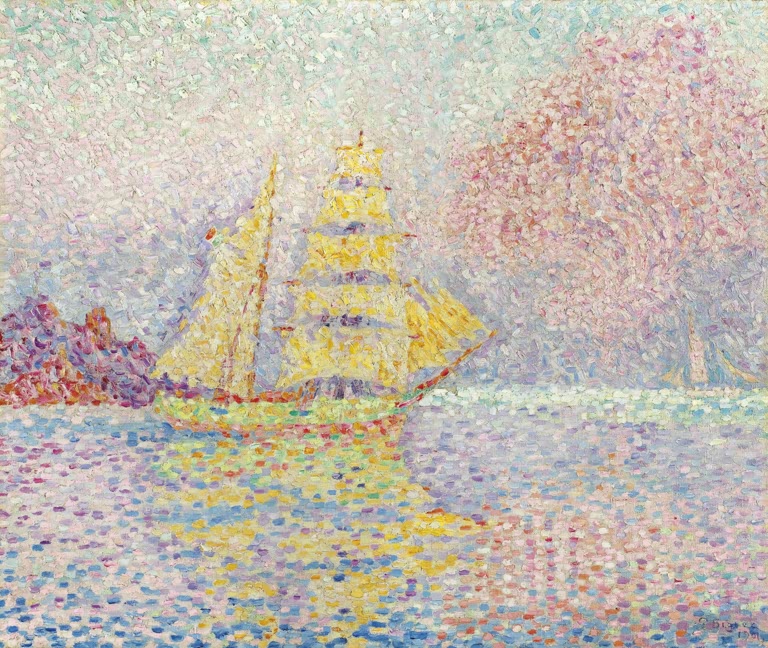 „Italienische Brigg bei Agay“ von Paul Signac – farbenfrohe maritime Szene mit einer italienischen Brigg vor der Küste von Agay.