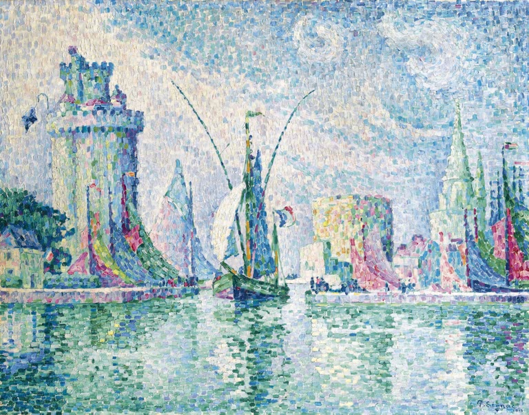 „Die grünen Türme“ von Paul Signac – farbenfrohe neoimpressionistische Landschaft mit markanten grünen Türmen.
