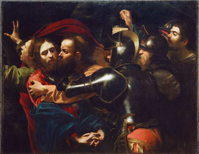 Gemälde „Die Gefangennahme Christi“ von Caravaggio – Verhaftung Jesu mit dramatischer Lichtführung und intensiven Gesichtern