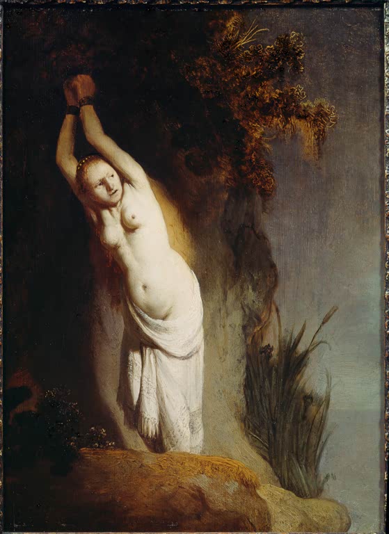 Andromeda, an einen Felsen gekettet | Rembrandt van Rijn