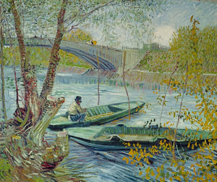 Angler und Boote an der Pont de Clichy von Vincent van Gogh