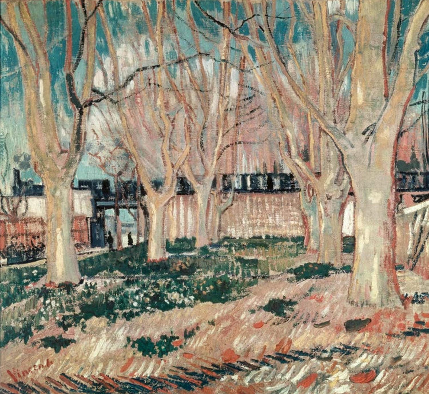 Kunstdruck „Das Viadukt in Arles, der blaue Zug“ von Vincent van Gogh mit dynamischem Zug, leuchtend blauem Himmel und expressivem Pinselstrich.