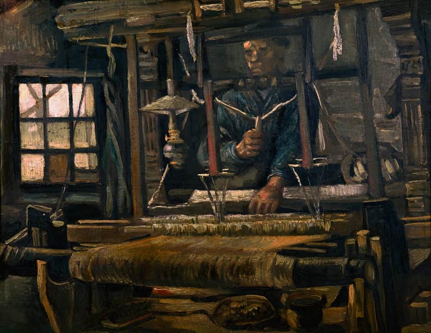 Weber am Webstuhl von Vincent van Gogh – stimmungsvolles Arbeits-Porträt eines Handwerkers, als hochwertiger Kunstdruck auf Poster oder Leinwand erhältlich.