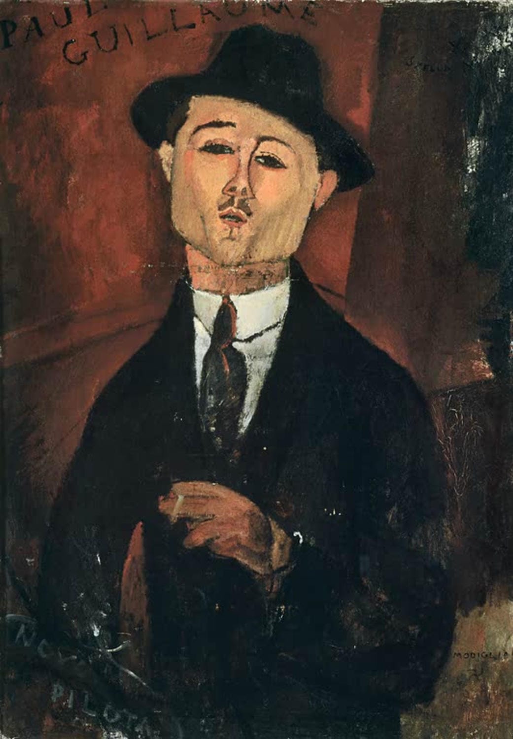 Amedeo Modigliani Gemälde „Bildnis Paul Guillaume“ – charakteristisches Porträt mit langem Hals und stilisierten Gesichtszügen.