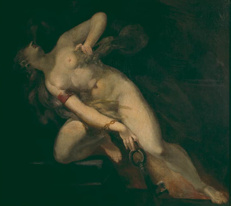 Kunstdruck des Gemäldes Sünde, vom Tod verfolgt von Johann Heinrich Füssli