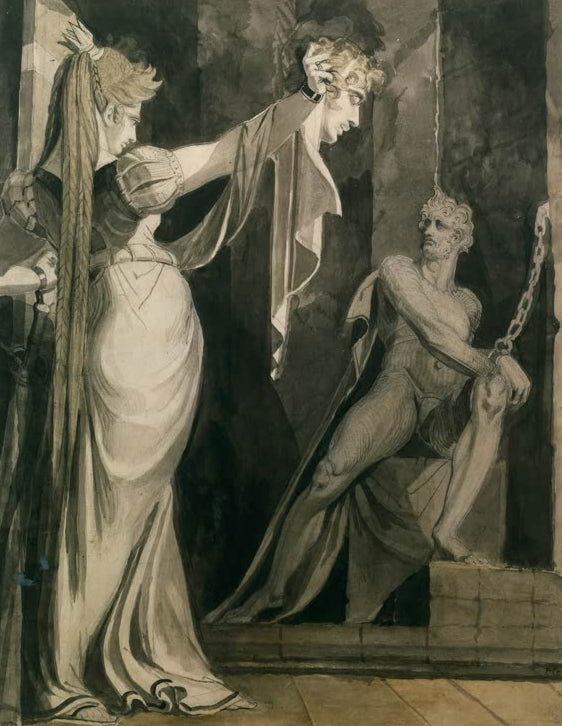 Kunstdruck des Gemäldes Kriemhild zeigt Haupt Gunth. von Johann Heinrich Füssli