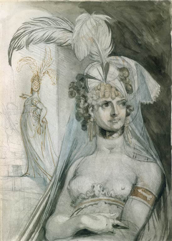Kunstdruck des Gemäldes Kurtisane mit Federschmuck von Johann Heinrich Füssli