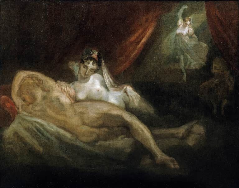 Kunstdruck des Gemäldes Zwei schlafende nackte Mädchen, denen Fairy Mab erscheint von Johann Heinrich Füssli