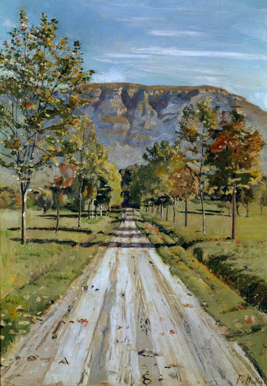 Ferdinand Hodler Gemälde „Die Straße nach Evordes“ – Landschaftsdarstellung mit klaren Linien und harmonischer Farbgebung.