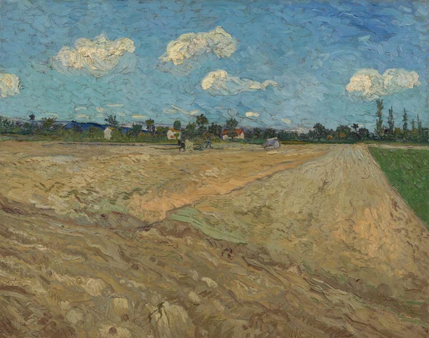 Kunstdruck „Gepflügte Felder (Ackerfurchen)“ von Vincent van Gogh – ausdrucksstarke Landschaft mit Ackerfurchen als hochwertiger Kunstdruck auf Leinwand oder Poster, handgefertigt in Deutschland.