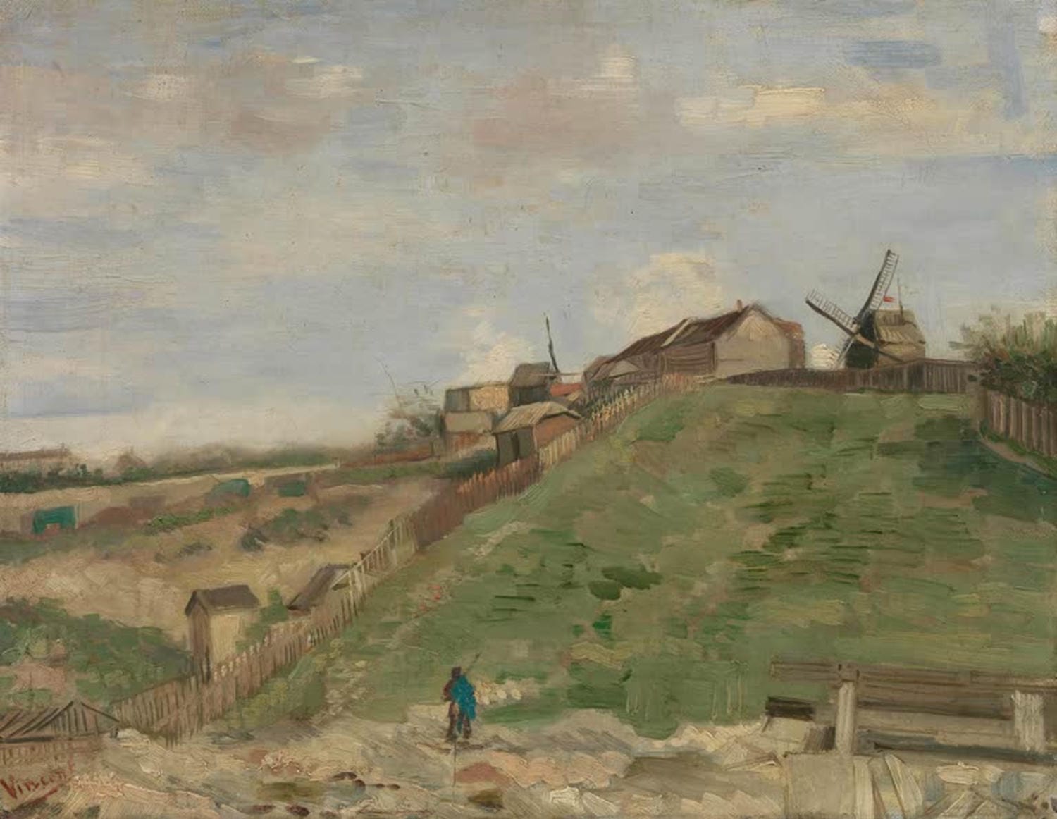 Kunstdruck „Hügel von Montmartre mit Steinbruch“ von Vincent van Gogh mit stimmungsvoller Landschaft, lebendigen Farben und charakteristischem, expressivem Pinselstrich.
