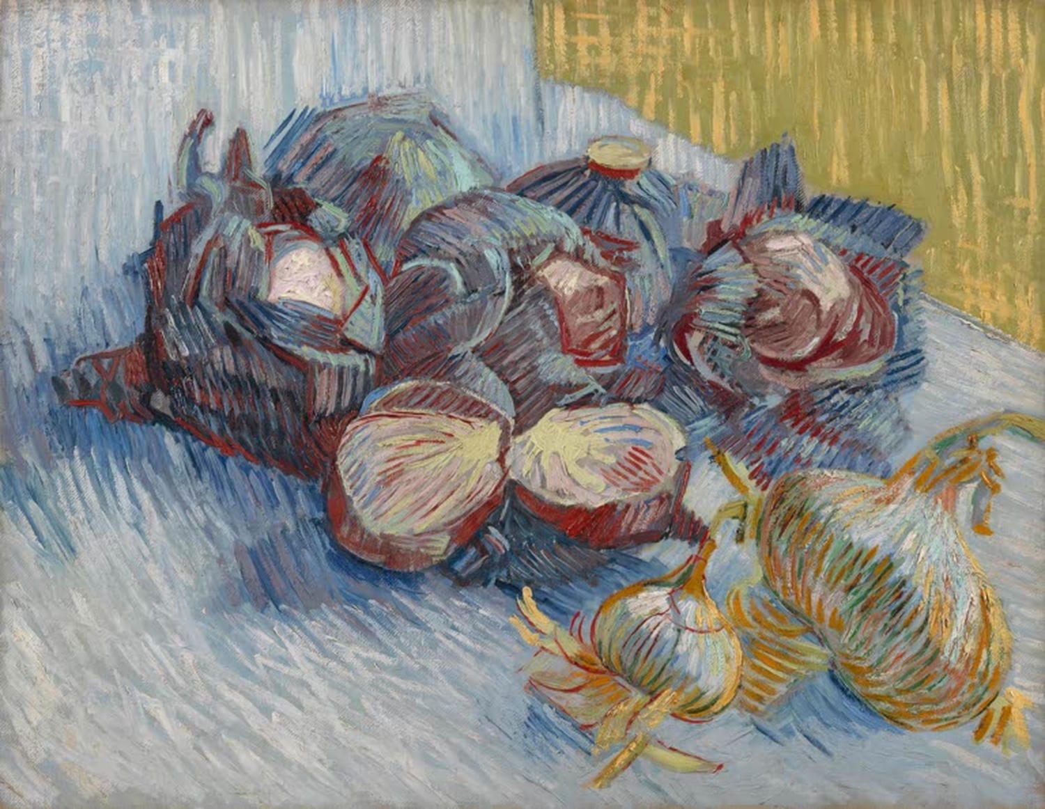 Kunstdruck „Stilleben mit Rotkohl und Zwiebeln“ von Vincent van Gogh – farbenfrohes Gemüse-Stillleben als hochwertiger Kunstdruck, auf Leinwand oder Poster, optional gerahmt.