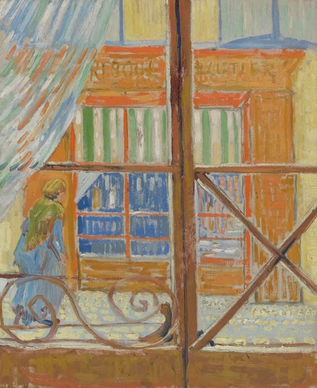 Kunstdruck „Metzgerei, durch ein Fenster gesehen“ von Vincent van Gogh mit Blick ins Innere einer Metzgerei, warmen Farben und lebendigem, expressivem Pinselstrich.