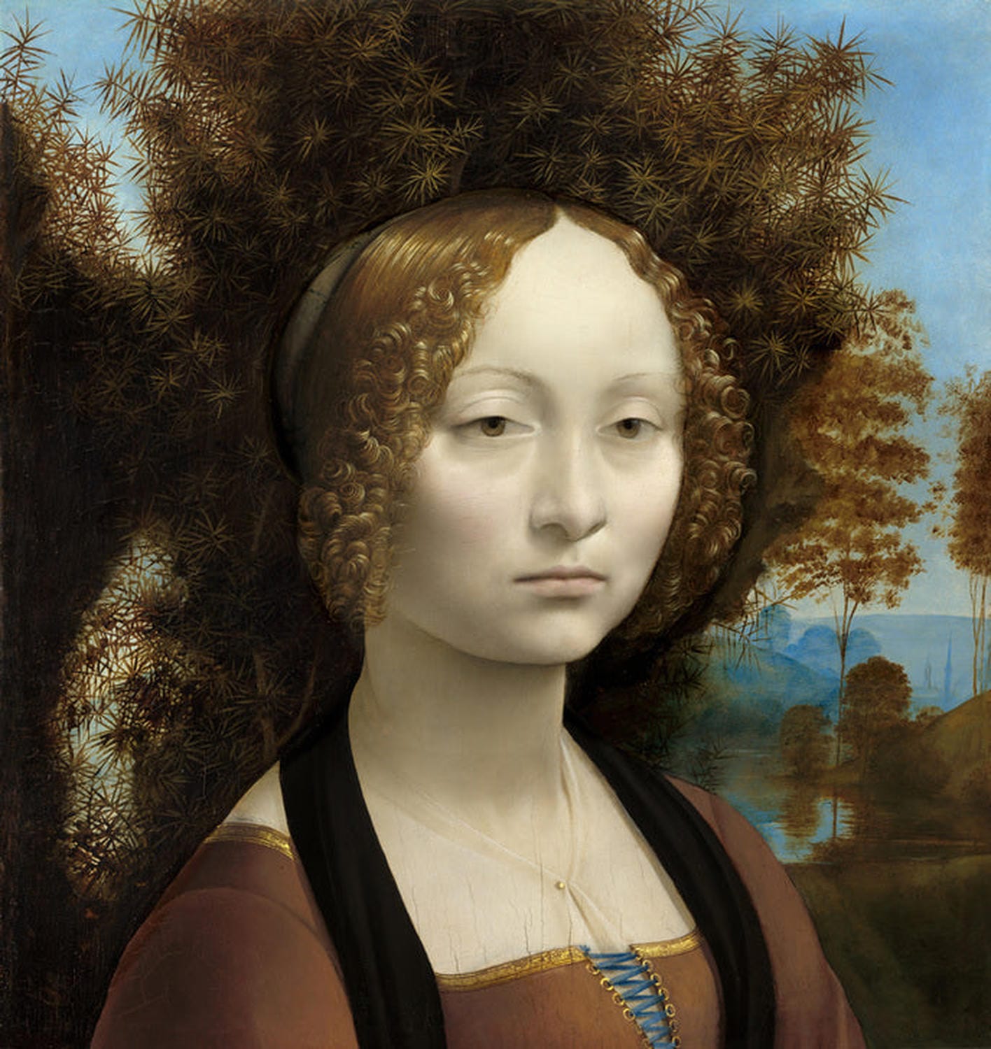 Leonardo da Vincis „Ginevra de’ Benci“ als hochwertiger Kunstdruck – ein frühes Meisterwerk der Porträtkunst mit symbolischer Tiefe und eleganter Komposition. Jetzt entdecken!