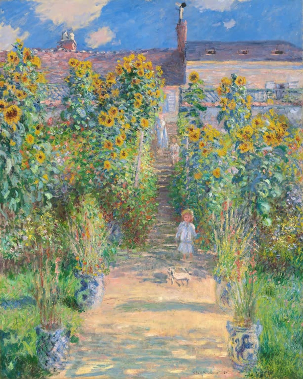 Claude Monet Gemälde „Der Garten des Künstlers in Vétheuil“ – impressionistische Darstellung eines blühenden Gartens mit lebendigen Farben.