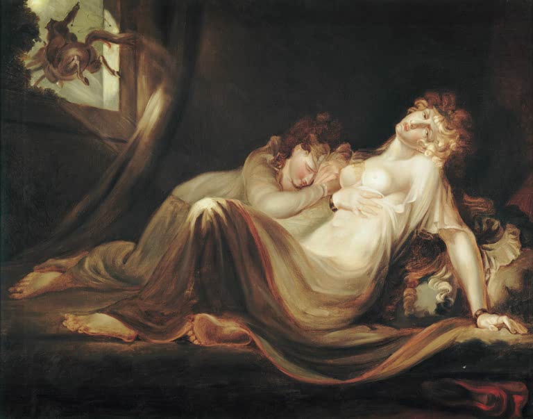 Kunstdruck des Gemäldes Ein Nachtmahr verläßt das Lager zweier schlafender Mädchen von Johann Heinrich Füssli