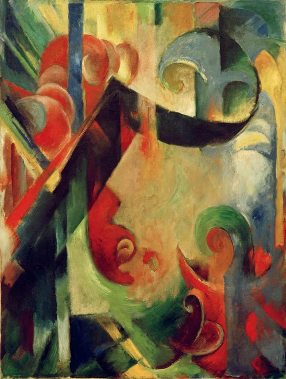 Kunstdruck „Zerbrochene Formen“ von Franz Marc – abstrakte expressionistische Komposition als hochwertiger Kunstdruck, auf Leinwand oder Poster, optional gerahmt, handgefertigt in Deutschland.
