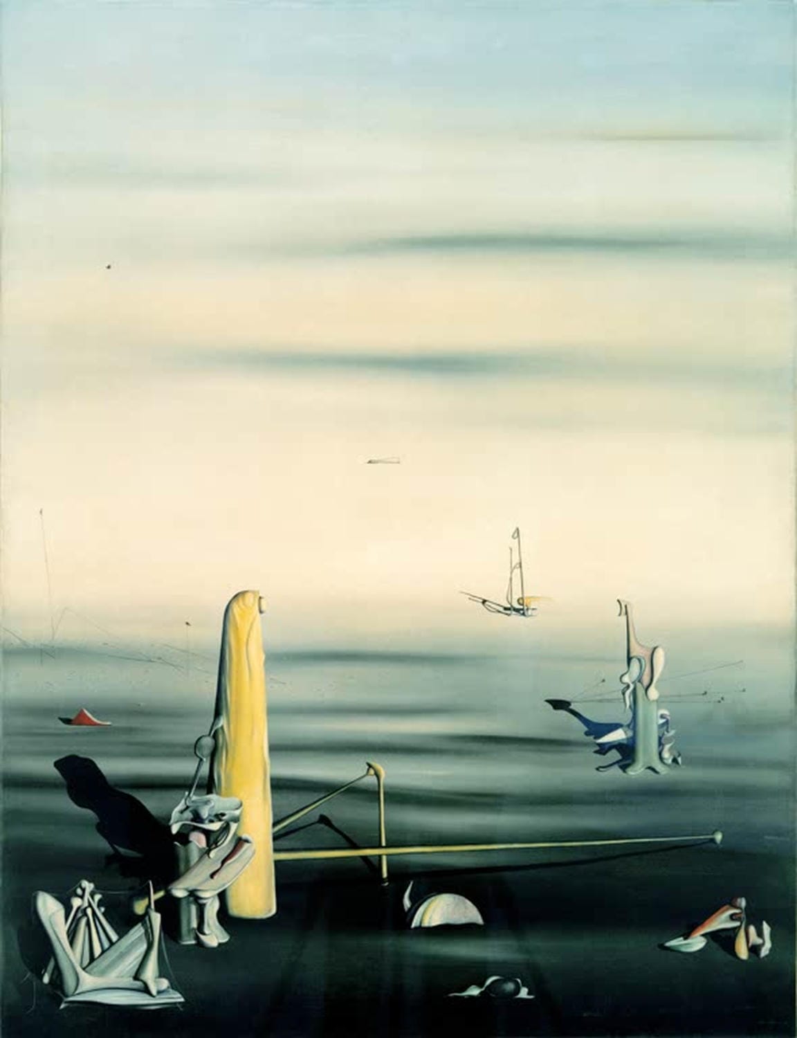 Yves Tanguy "Sonne in ihrem Schmuckkasten" – surreale Komposition mit abstrakten Formen und Strukturen.