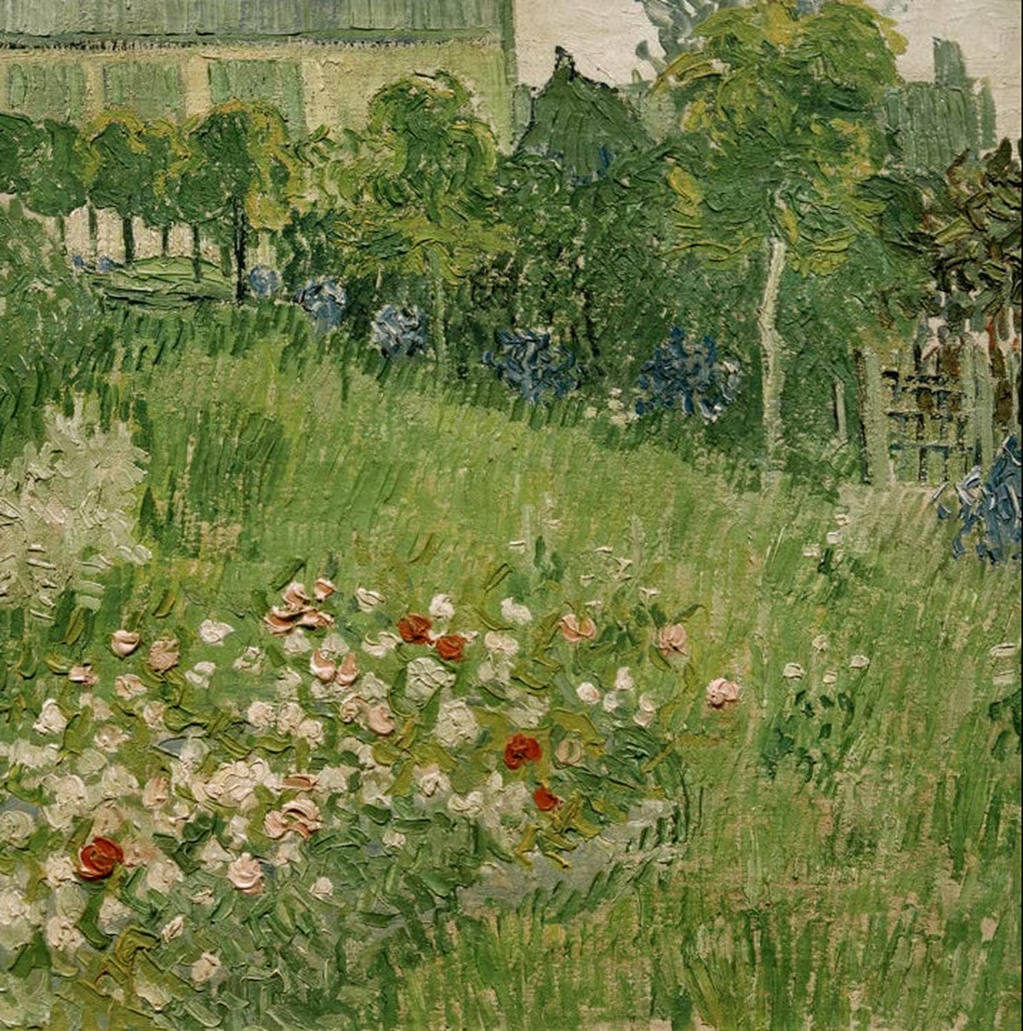 Der Garten von Daubigny von Vincent van Gogh – idyllische Gartenlandschaft mit Blumen und Bäumen, als hochwertiger Kunstdruck auf Poster oder Leinwand erhältlich.