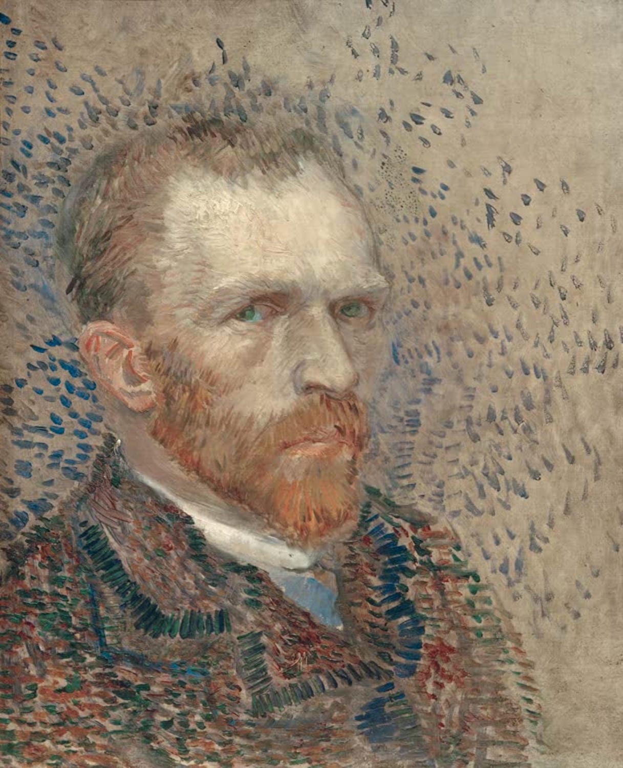 Kunstdruck „Selbstbildnis“ von Vincent van Gogh mit warmen Erdtönen, intensivem Blick und charakteristischem Pinselstrich.