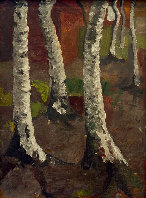 Birkenstämme vor rotem Gehöft | Paula Modersohn-Becker