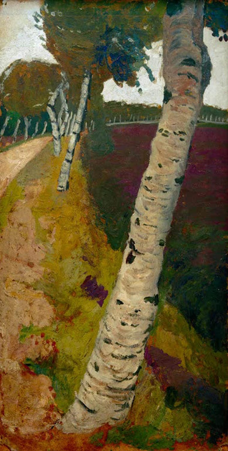 Landstraße mit Birken von Paula Modersohn-Becker, expressionistische Darstellung einer Landstraße mit Birken