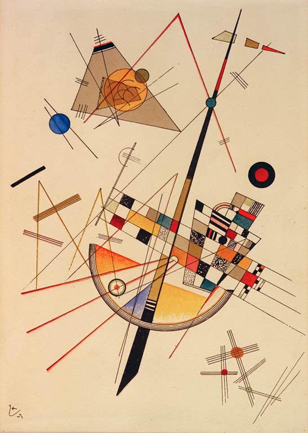 Wassily Kandinsky Gemälde „Zarte Spannung“ – abstrakte Komposition mit dynamischen Linien und harmonischen Farbkontrasten.
