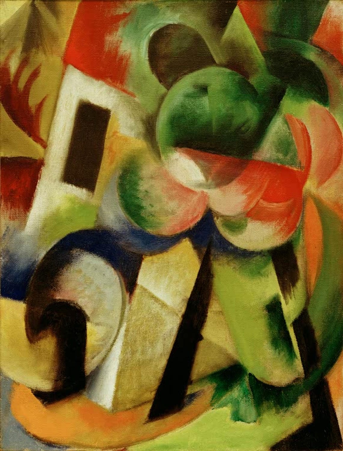 Kunstdruck „Haus mit Bäumen“ von Franz Marc – expressionistische Landschaft mit Haus und Bäumen als hochwertiger Kunstdruck, auf Leinwand oder Poster, optional gerahmt, handgefertigt in Deutschland.