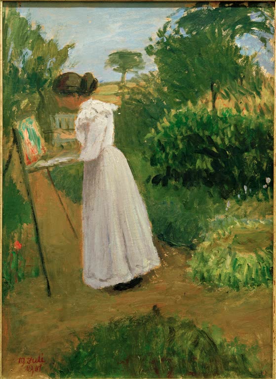 Paula-Modersohn-Becker im Garten malend | Otto Modersohn