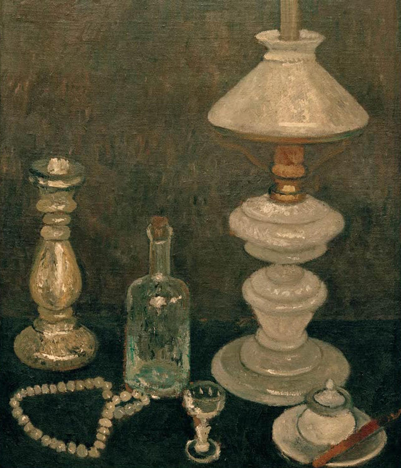 Stillleben mit Glaslampe von Paula Modersohn-Becker, expressionistisches Gemälde mit Glaslampe und arrangierten Objekten