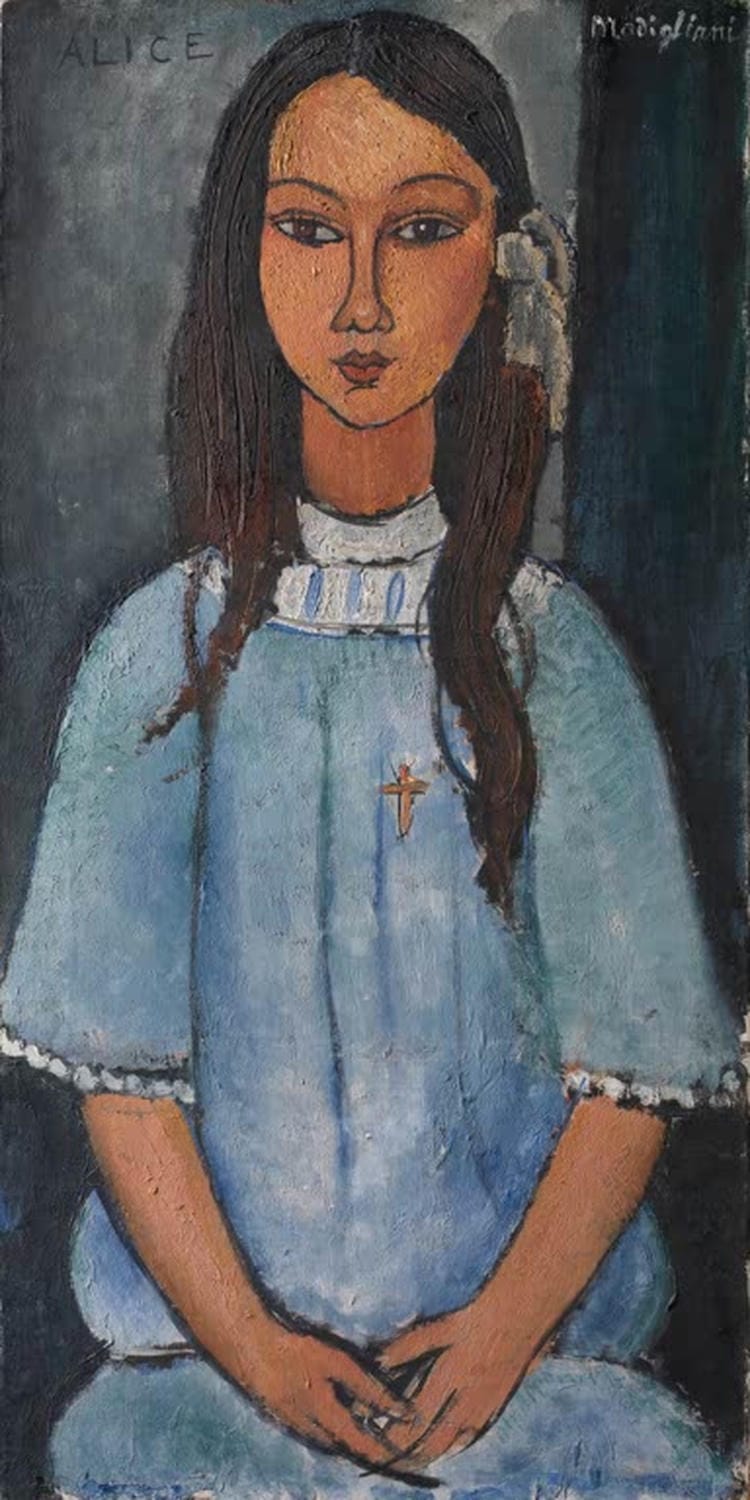 Amedeo Modigliani Gemälde „Alice“ – charakteristisches Porträt einer Frau mit langem Hals und stilisierten Gesichtszügen.